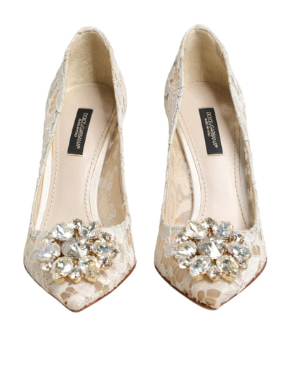 Zapatos de tacón de encaje de cristal Taormina blanco