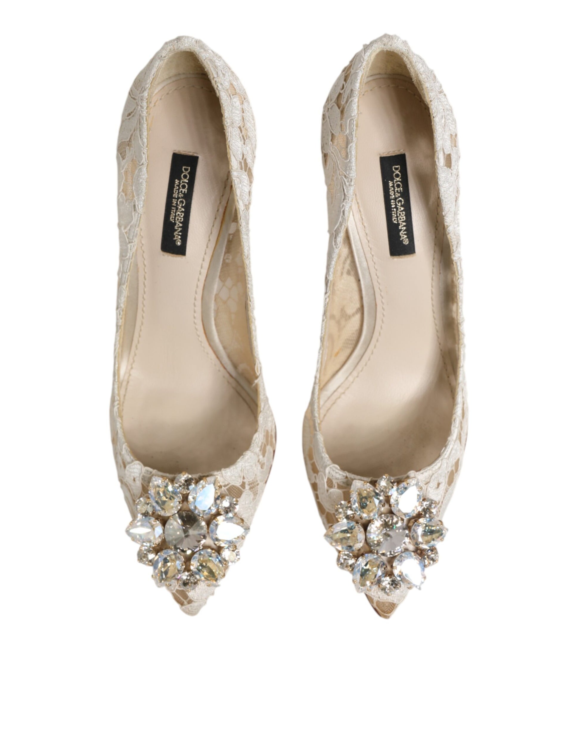 Zapatos de tacón de encaje de cristal Taormina blanco