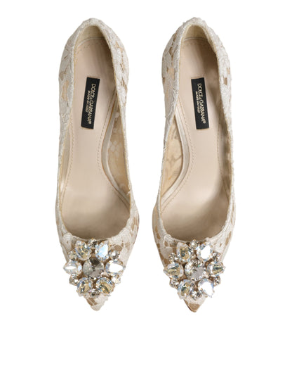 Zapatos de tacón de encaje de cristal Taormina blanco
