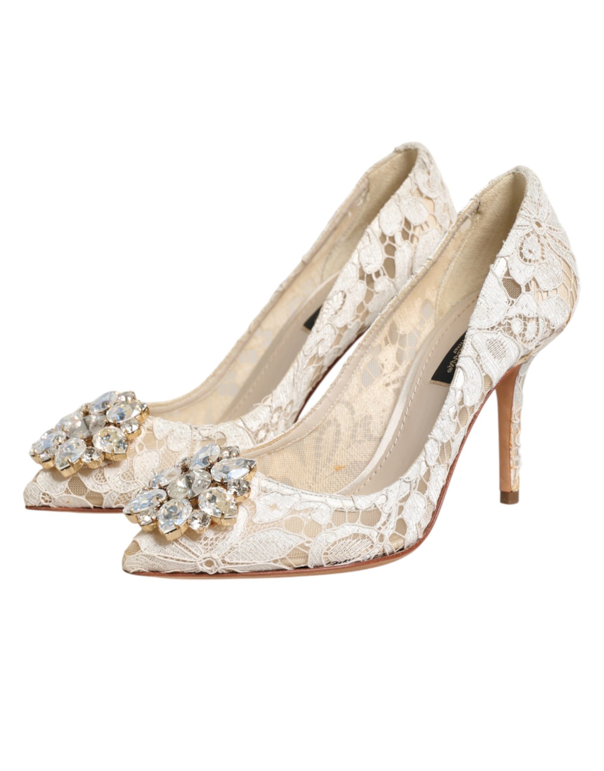 Zapatos de tacón de encaje de cristal Taormina blanco