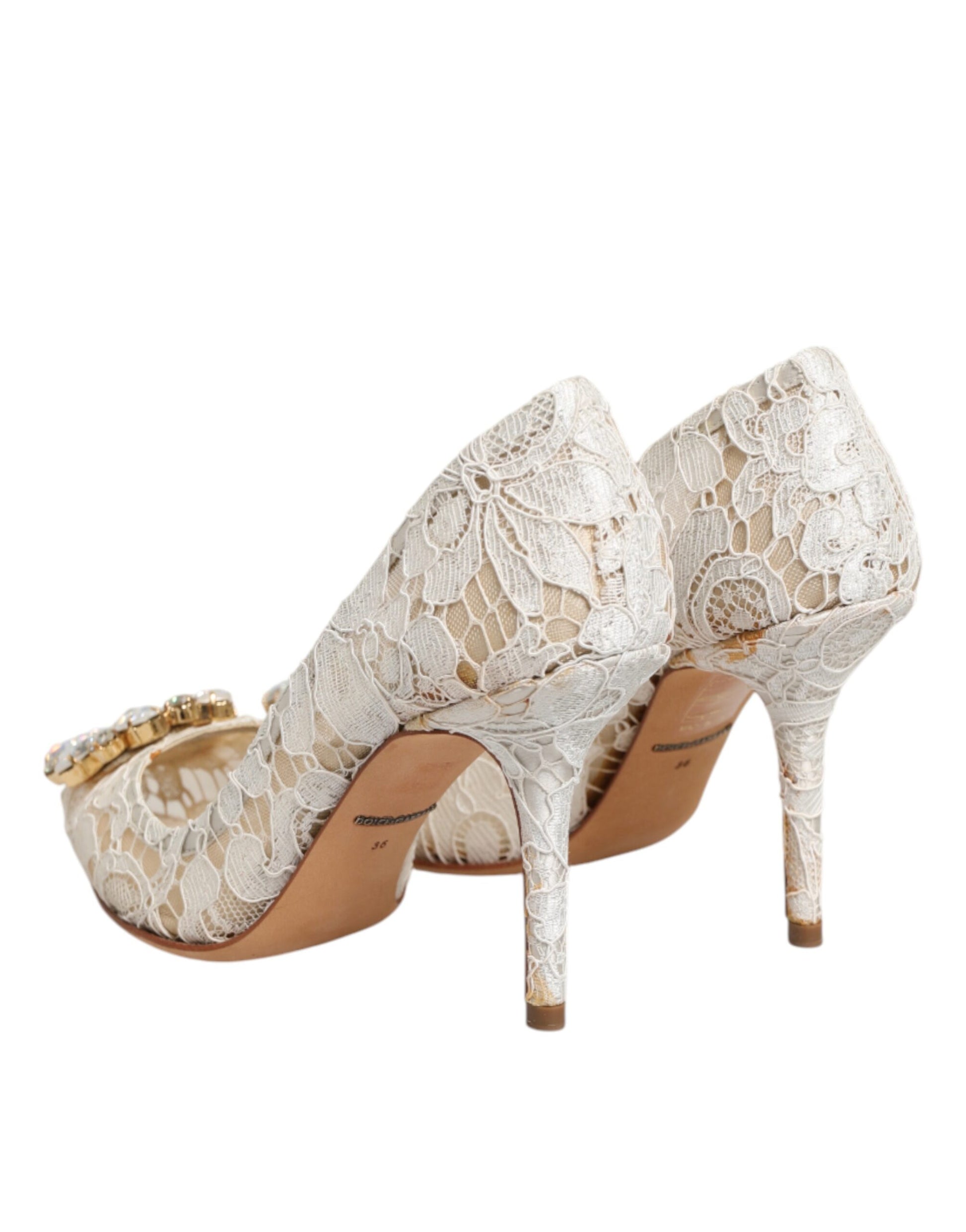 Zapatos de tacón de encaje de cristal Taormina blanco