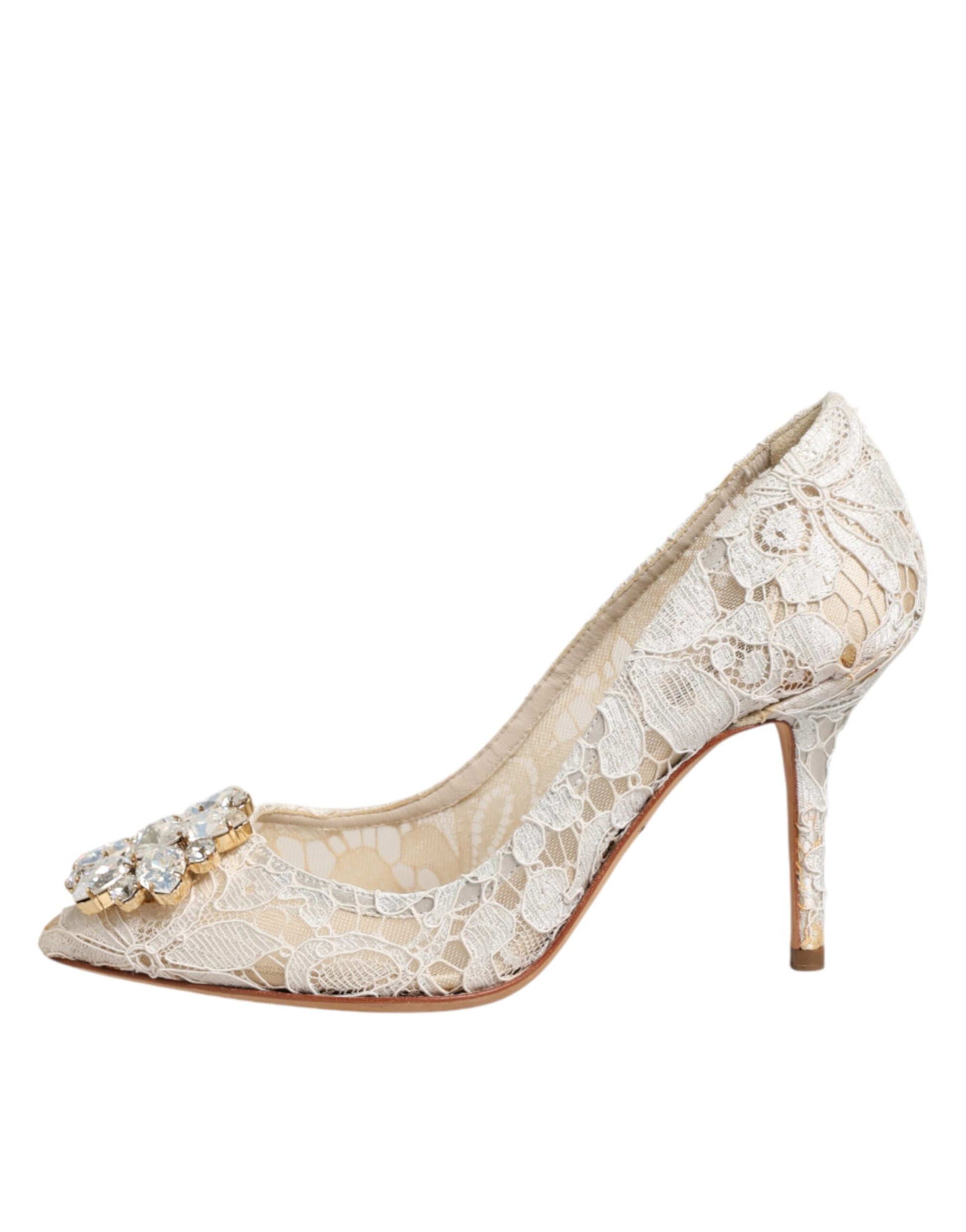 Zapatos de tacón de encaje de cristal Taormina blanco