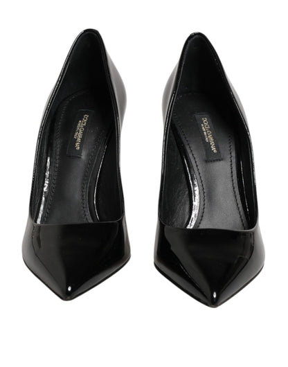Black Leather Stiletto Heels Pumps Shoes