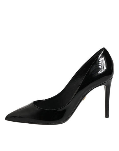 Black Leather Stiletto Heels Pumps Shoes