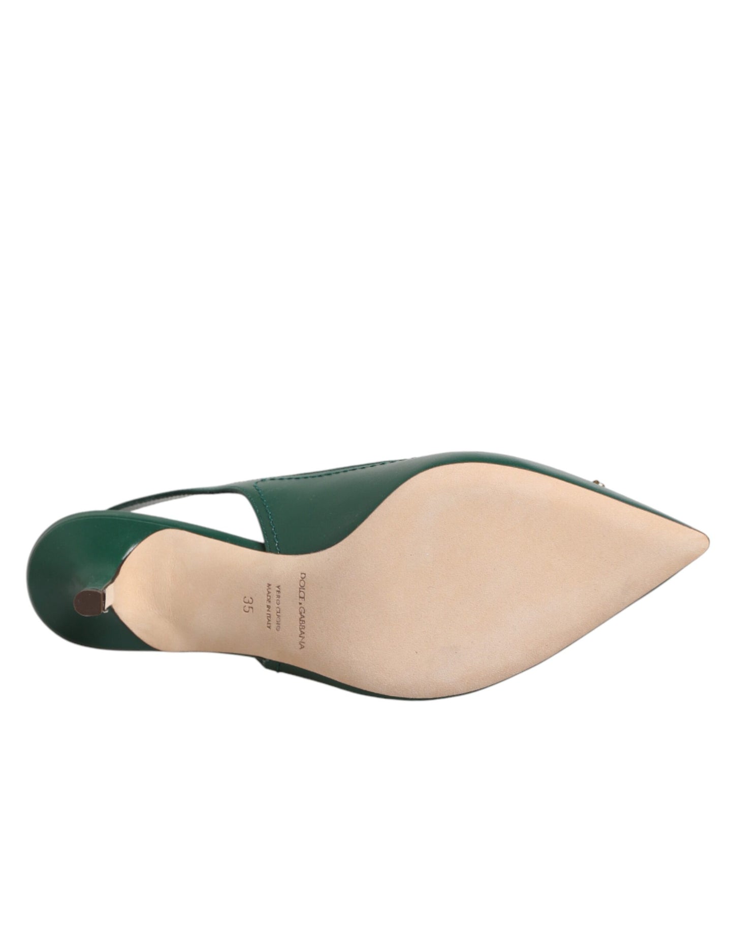 Green Leather AMORE Heels Slingbacks Shoes