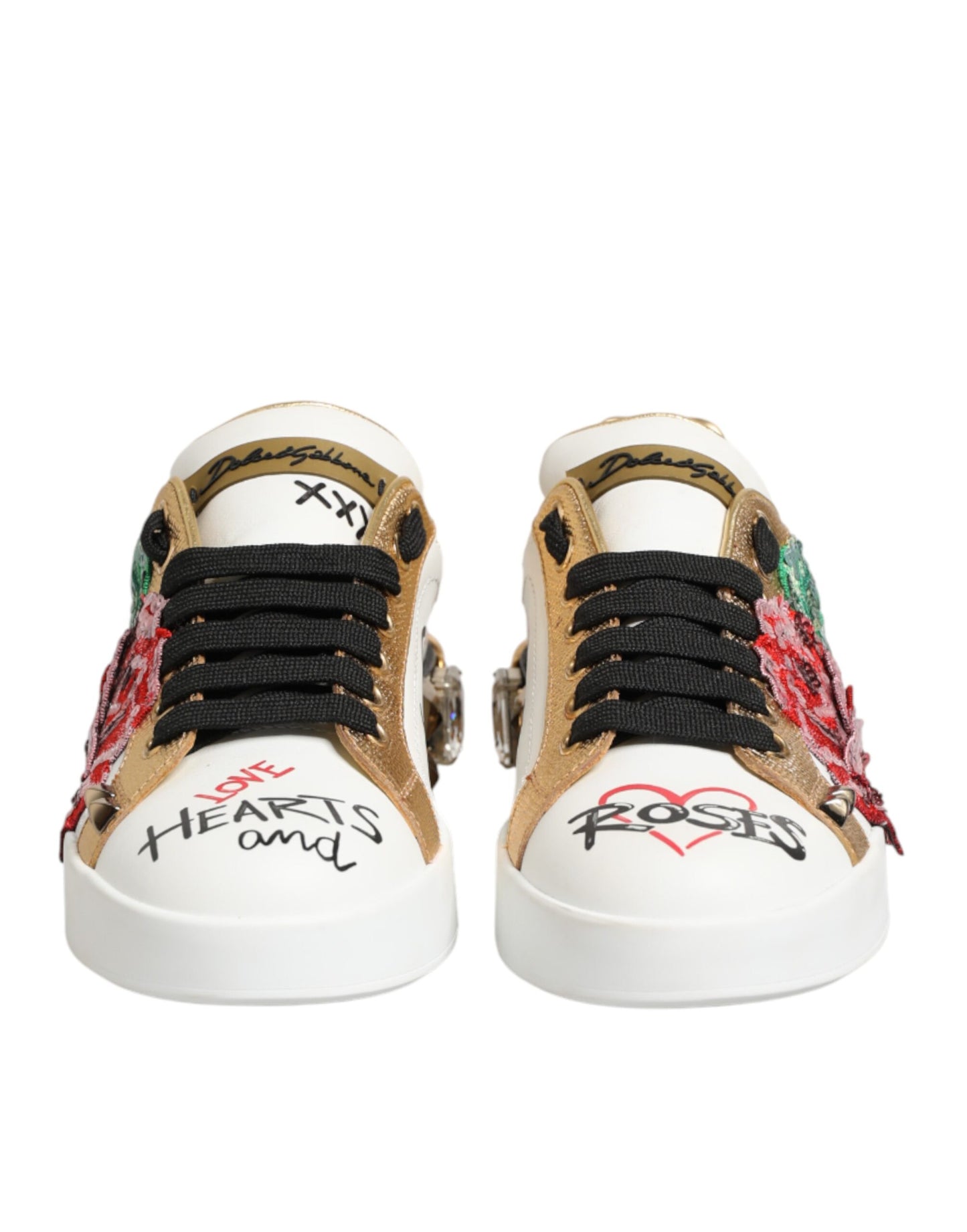 White Leather Floral Studded Sneakers Shoes