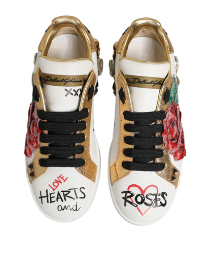 White Leather Floral Studded Sneakers Shoes