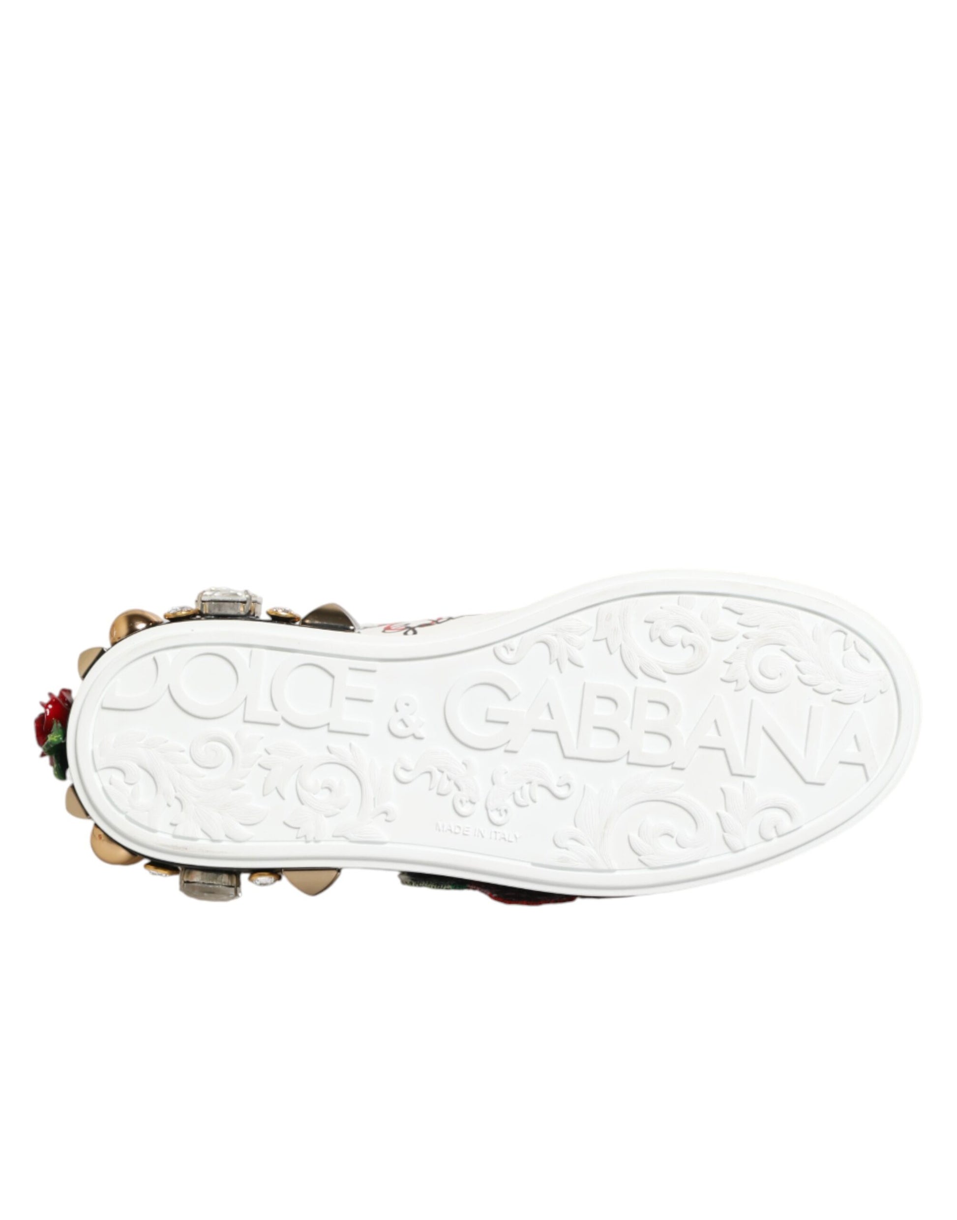 White Leather Floral Studded Sneakers Shoes
