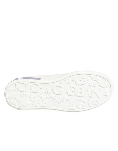 White Purple Leather Casual Sneakers Shoes