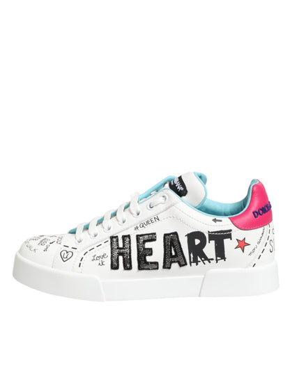 White Leather Graffiti Low Top Sneakers Shoes