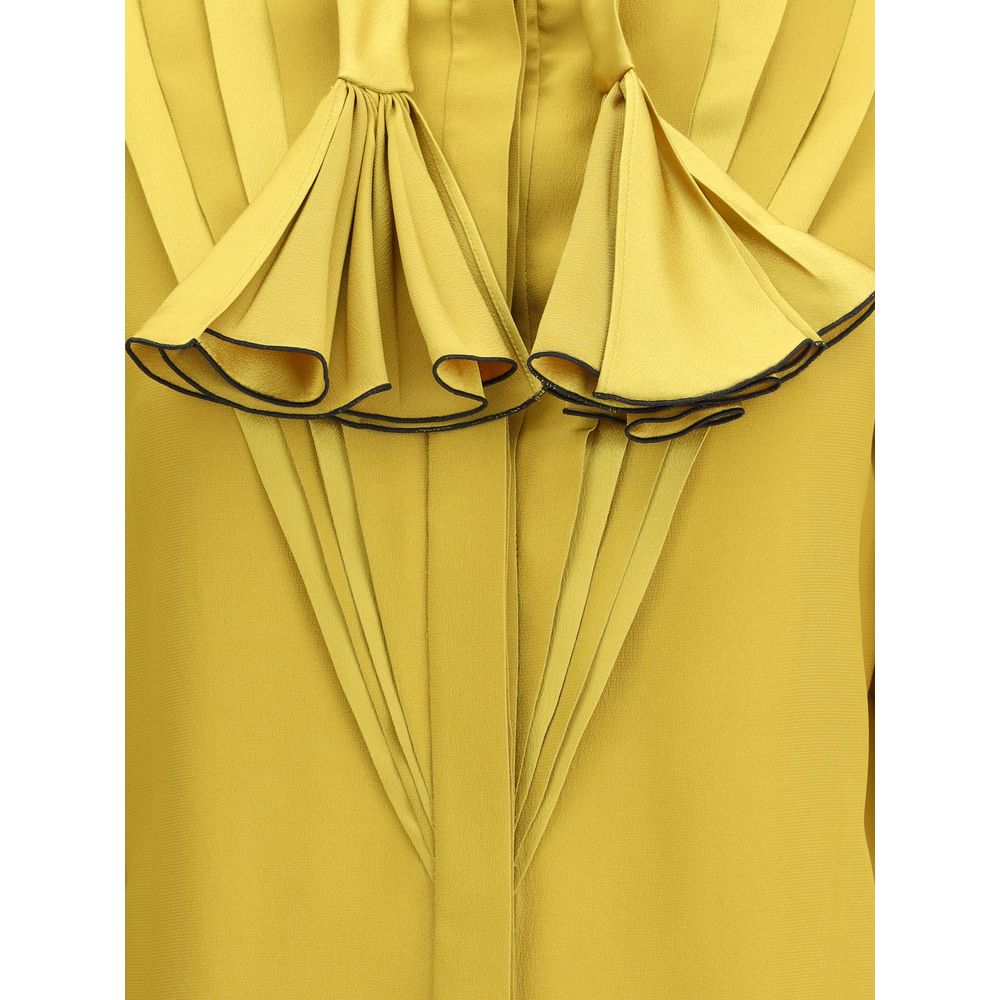 Silk Ruffle Pleated Blouse