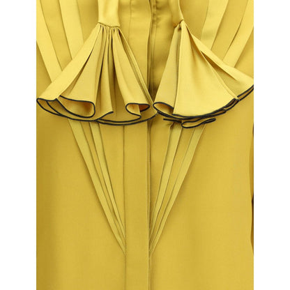 Silk Ruffle Pleated Blouse